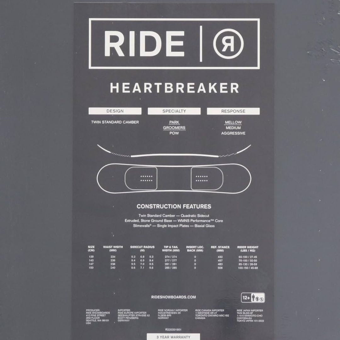 Tabla Snow Ride Mujer Heartbreaker 147